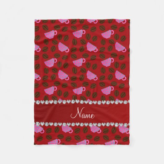 赤パーソナライズされたピンクコーヒーカップ豆の名前 フリースブランケット (正面)