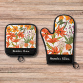 赤パーソナライズされたフローラスクリプト名前をカスタムするキッチン 鍋つかみ&鍋敷きセット