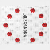 赤パーソナライズされたフローラ水玉模様 フリースブランケット (正面(横))