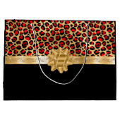 赤パーソナライズされたブラックレオパードゴールデンボウ ラージペーパーバッグ (裏面)