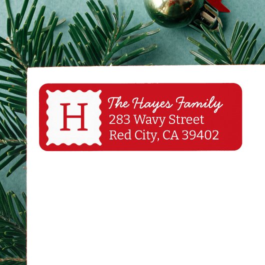 赤パーソナライズされたモダンモノグラム差出人住所 ラベル