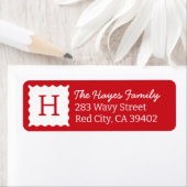 赤パーソナライズされたモダンモノグラム差出人住所 ラベル (インサイチュ)