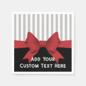 赤パーソナライズされたモダンリボン及びストライプ紙 スタンダードカクテルナプキン (正面)