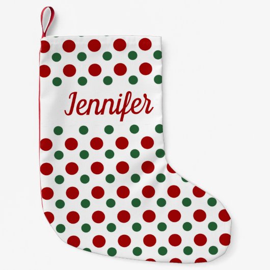 赤パーソナライズされたモダン緑パターン スモールクリスマスストッキング (正面)