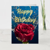 赤パーソナライズされたローズエレガント誕生日 箔グリーティングカード (正面)