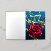 赤パーソナライズされたローズエレガント誕生日 箔グリーティングカード (外側レイダウン)