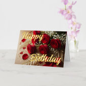 赤パーソナライズされたローズエレガント誕生日 箔グリーティングカード (蘭)