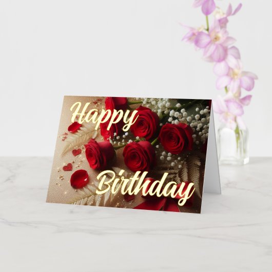 赤パーソナライズされたローズエレガント誕生日 箔グリーティングカード (蘭)