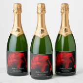 赤パーソナライズされたローズ結婚のワきらめくインラベル スパークリングワインラベル (ボトル)