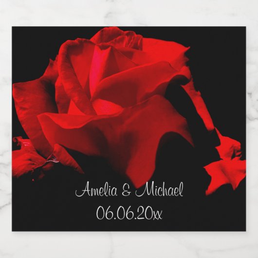 赤パーソナライズされたローズ結婚のワきらめくインラベル スパークリングワインラベル (シングルラベル)