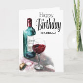 赤パーソナライズされたワインハッピーバースデー挨拶 カード (正面)
