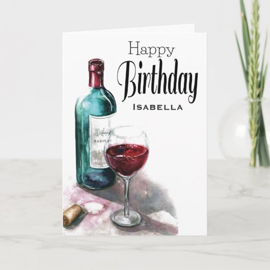 赤パーソナライズされたワインハッピーバースデー挨拶 カード (正面)