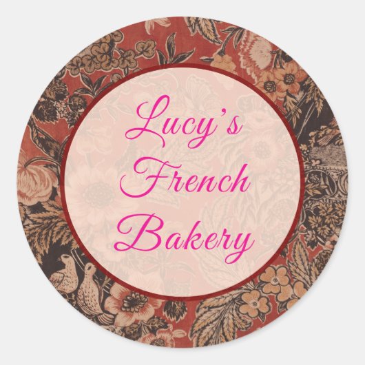 赤パーソナライズされたヴィンテージ植物学ウィリアム・モリス ラウンドシール (正面)