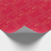 赤パーソナライズされた中国の色の金ゴールド ラッピングペーパー (角)