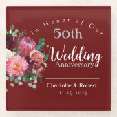 赤パーソナライズされた五十双結婚周年記念 ガラスコースター (正面)