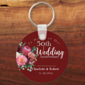 赤パーソナライズされた五十双結婚周年記念 キーホルダー (正面)