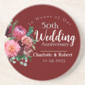 赤パーソナライズされた五十双結婚周年記念 コースター (正面)