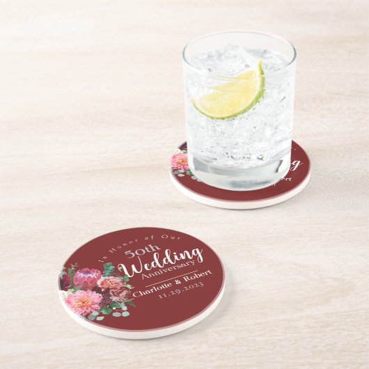 赤パーソナライズされた五十双結婚周年記念 コースター (側面)