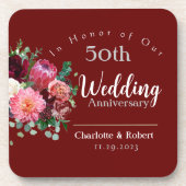 赤パーソナライズされた五十双結婚周年記念 コースター (正面)