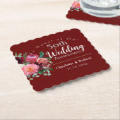 赤パーソナライズされた五十双結婚周年記念 ペーパーコースター (アングル)