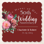 赤パーソナライズされた五十双結婚周年記念 ペーパーコースター (正面)