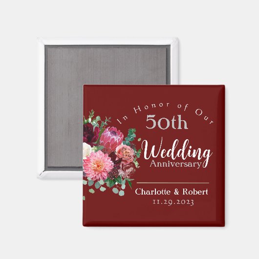 赤パーソナライズされた五十双結婚周年記念 マグネット (正面/裏面)