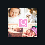 赤パーソナライズされた児の少女モノグラム写真コラージュ キャンバスプリント<br><div class="desc">赤ちゃんの女の子の子供部屋への素晴らしい追加お気に入りの家族の写真をフィーチャー。カスタマイズデザインだ。ピンク色のブロックは、「もっと」ツールを使っカスタマイズて変更することができる。</div>