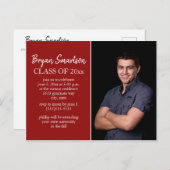 赤パーソナライズされた写真卒業パーティー ポストカード (正面/裏面)