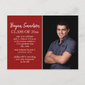 赤パーソナライズされた写真卒業パーティー ポストカード (正面)