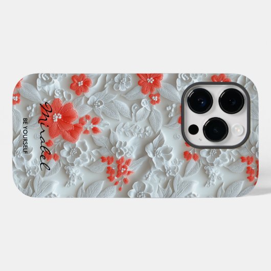 赤パーソナライズされた刺繍フローラと引用文 Case-Mate iPhoneケース (裏面 (横))