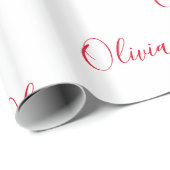 赤パーソナライズされた名スクリプト ラッピングペーパー (ロールコーナー)