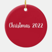赤パーソナライズされた名メリークリスマス セラミックオーナメント (裏面)