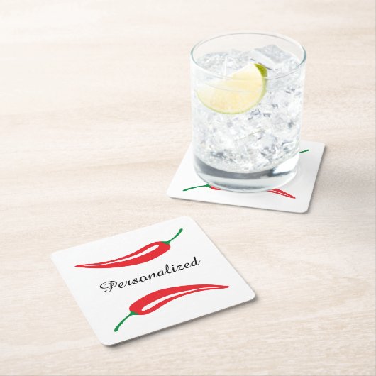 赤パーソナライズされた唐辛子コースター スクエアペーパーコースター (インサイチュ)
