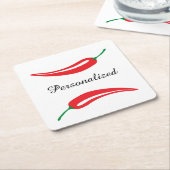 赤パーソナライズされた唐辛子コースター スクエアペーパーコースター (アングル)