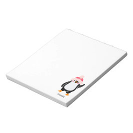 赤パーソナライズされた帽子の可愛いクリスマスペンギン ノートパッド