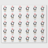 赤パーソナライズされた帽子の可愛いクリスマスペンギン ラッピングペーパー (フラット)