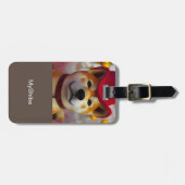 赤パーソナライズされた帽子をかぶった3Dハッピー柴犬 ラゲッジタグ (正面横)