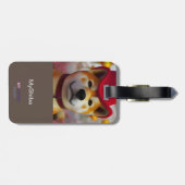 赤パーソナライズされた帽子をかぶった3Dハッピー柴犬 ラゲッジタグ (裏面横)
