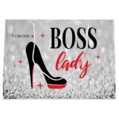 赤パーソナライズされた底スティレットヒールボスレディ ラージペーパーバッグ (正面)