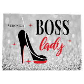 赤パーソナライズされた底スティレットヒールボスレディ ラージペーパーバッグ (裏面)