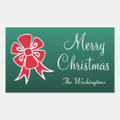 赤パーソナライズされた弓メリークリスマスシール 長方形シール (正面)
