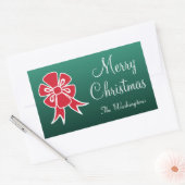 赤パーソナライズされた弓メリークリスマスシール 長方形シール (封筒)
