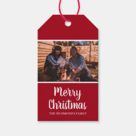 赤パーソナライズされた枠クリスマスの写真 ギフトタグ