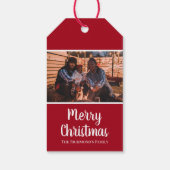 赤パーソナライズされた枠クリスマスの写真 ギフトタグ (裏面)