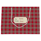 赤パーソナライズされた格子状クリスマス抱き枕 ラージペーパーバッグ (正面)