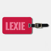 赤パーソナライズされた桃色モノグラム影 ラゲッジタグ (正面横)