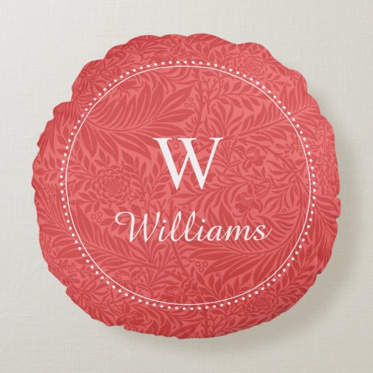 赤パーソナライズされた植物模様 ラウンドクッション (正面)