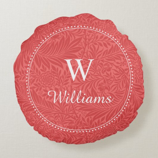 赤パーソナライズされた植物模様 ラウンドクッション (裏面)