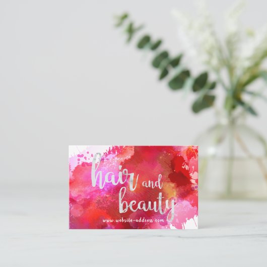 赤パーソナライズされた毛絵を描と美しい名刺 名刺 (スタンド正面)