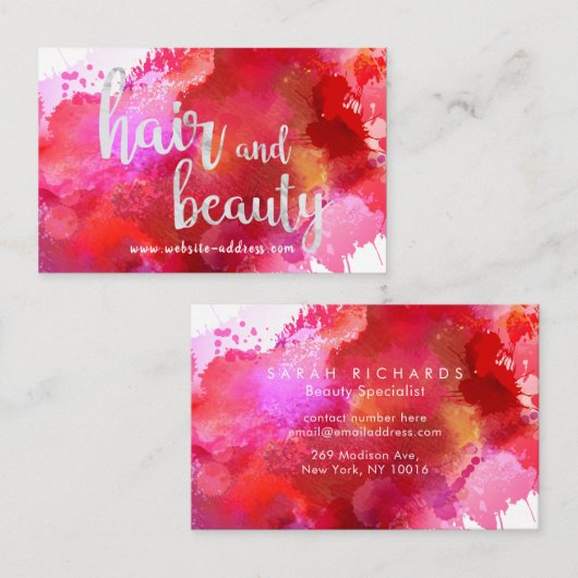 赤パーソナライズされた毛絵を描と美しい名刺 名刺 (正面/裏面)